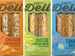 Kepak unveils new East St Deli sandwich range Pack shots of East St Deli Chicken & Bacon, Cheese & Onion and Tuna Mayo sandwiches.