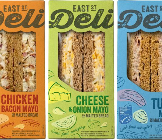 Kepak unveils new East St Deli sandwich range Pack shots of East St Deli Chicken & Bacon, Cheese & Onion and Tuna Mayo sandwiches.