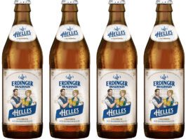 Erdinger launches new Helles Lager in UK Pack shots of Erdinger Weissbräu Brauhaus Helles lager bottles.