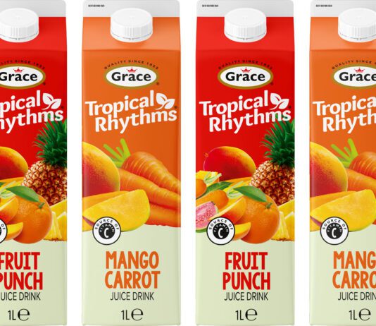 Grace Foods unveils revamped Tropical Rhythms range Pack shots of Grace Tropical Rhythms Mango Carrot and Fruit Punch.