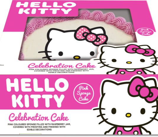 Finsbury unveils first Hello Kitty celebration cake Pack shot of the Hello Kitty Celebration Cake from Finsbury Food Group.