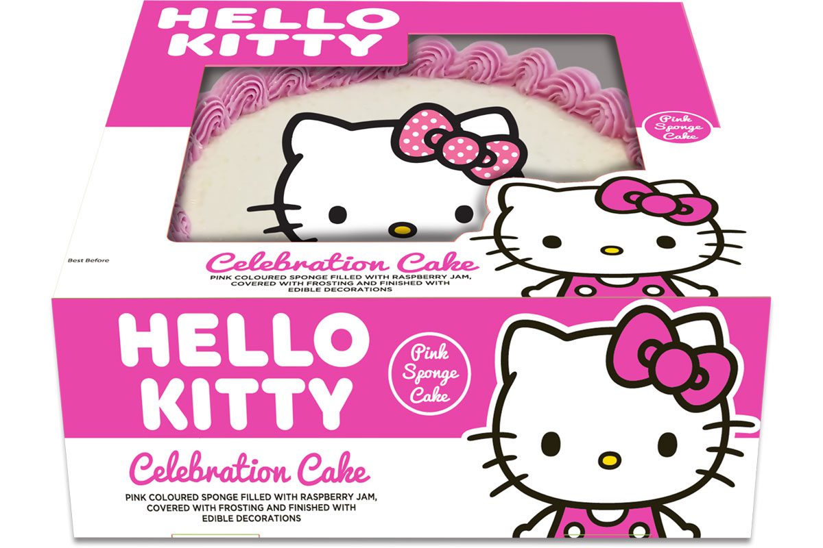 Pack shot of the Hello Kitty Celebration Cake from Finsbury Food Group.