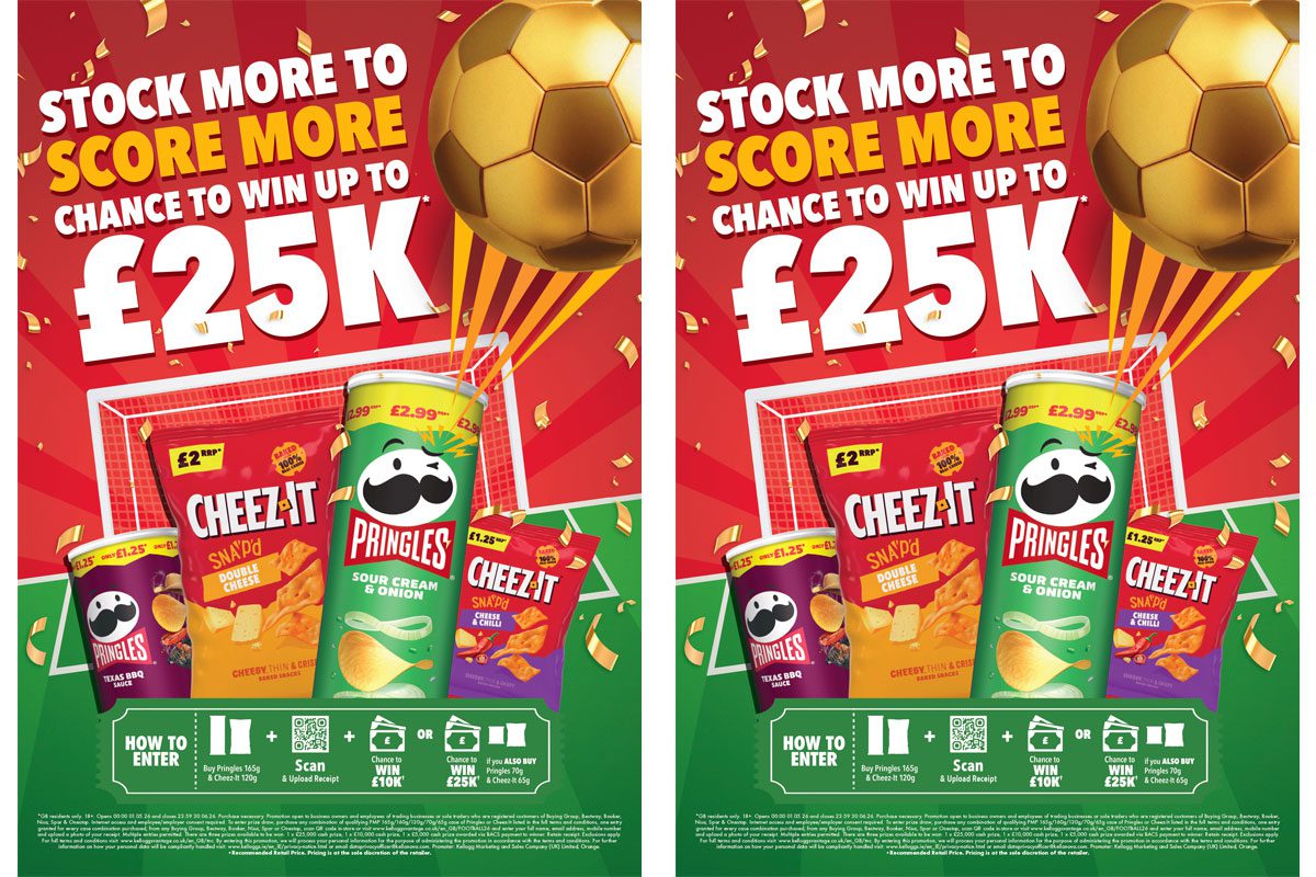 Promotional image for the Kellanova Pringles and Cheez-It retailer competition offering store owners the chance to win up to £25,000.