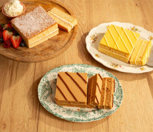 McGhee’s unveils Tesco exclusive cakes range The McGhee's range of Tesco-exclusive sponge cakes sit on plates with a slice taken out of them with flavours including Victoria Sponge, Lemon Sponge and Toffee Sponge.