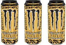 Monster Energy celebrates with new Lando Norris Gold cans Pack shots of Monster Energy Lando Norris Zero Sugar Gold can.