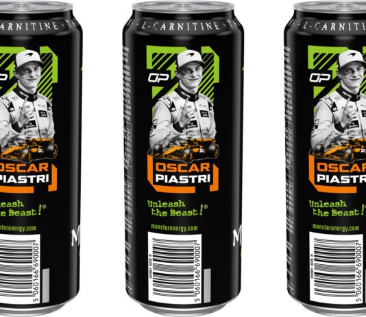 Monster Energy unveils new Oscar Piastri cans Pack shots of Monster Energy Oscar Pistari cans.