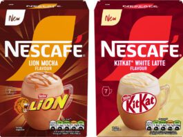 Nescafé brings a sweet touch with KitKat and Lion flavours Pack shots of Nescafé Latte Mocha Lion nd Nescafé KitKat White Latte flavours.
