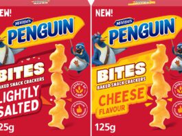 McVitie’s moves into savoury snacks with Penguin Bites Pack shots of Penguin Bites Lightly Salted crackers and Penguin Bites Cheese crackers.