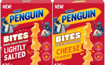 McVitie’s moves into savoury snacks with Penguin Bites Pack shots of Penguin Bites Lightly Salted crackers and Penguin Bites Cheese crackers.