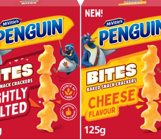 McVitie’s moves into savoury snacks with Penguin Bites Pack shots of Penguin Bites Lightly Salted crackers and Penguin Bites Cheese crackers.
