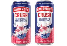 Smirnoff Crush debuts new Blueberry & Pomegranate RTD flavour Pack shots of Smirnoff Crush Blueberry & Pomegranate cans.