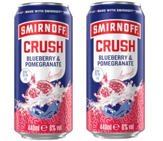 Smirnoff Crush debuts new Blueberry & Pomegranate RTD flavour Pack shots of Smirnoff Crush Blueberry & Pomegranate cans.
