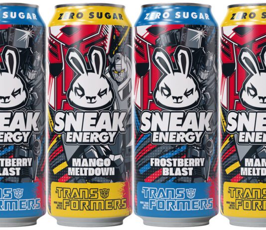 Sneak Energy rolls out new Transformers energy drinks Pack shots of Sneak Energy Transformers Frostberry Blast and Mango Meltdown.