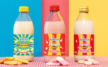 Delamere shakes up the market with Swizzels flavours Bottles of Delamere Swizzels flavoured milks stand against different coloured background with the Swizzels sweets in front of the bottles.