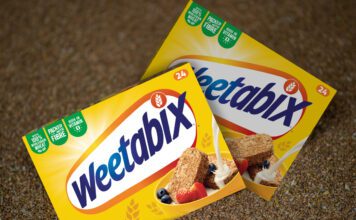 Weetabix serves up 25million breakfasts with Felix Boxes of Weetabix sit inside a pile of grain.