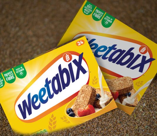 Weetabix serves up 25million breakfasts with Felix Boxes of Weetabix sit inside a pile of grain.