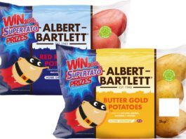 Albert Bartlett unveils new Supertato on-pack promo Pack shots of Albert Bartlett Red Rooster and Butter Gold potatoes with the Supertato on-pack promotion featured across them.