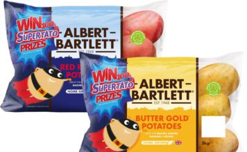 Albert Bartlett unveils new Supertato on-pack promo Pack shots of Albert Bartlett Red Rooster and Butter Gold potatoes with the Supertato on-pack promotion featured across them.