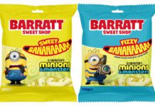 Barratt teams up with Universal on new Minions movie Pack shots of Barratt Sweet Shop Sweet Bananaaaaa and Barratt Sweet Shop Fizzy Bananaaaaa.