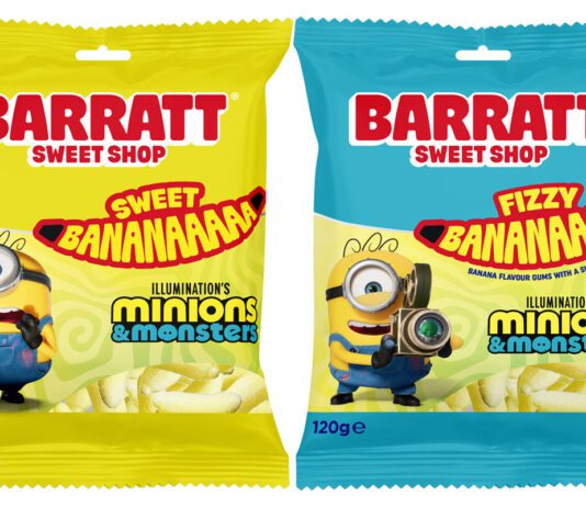 Barratt teams up with Universal on new Minions movie Pack shots of Barratt Sweet Shop Sweet Bananaaaaa and Barratt Sweet Shop Fizzy Bananaaaaa.
