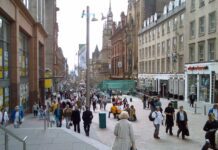 Scottish retailers are World Cup winners People walking up and down Buchanan Street in the centre of Glasgow.