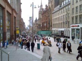 Scottish retailers are World Cup winners People walking up and down Buchanan Street in the centre of Glasgow.