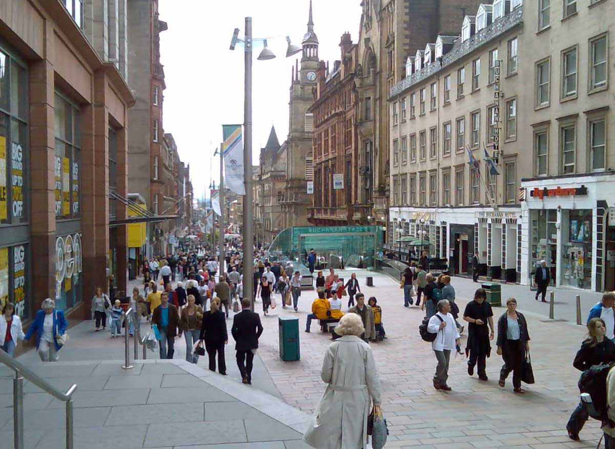 People walking up and down Buchanan Street in the centre of Glasgow.