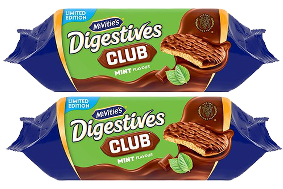 Pack shots limited edition McVitie's Digestives Club Mint.