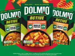 Dolmio builds the appetite for protein with new Active range Advert for the Dolmio Active range including pack shots of Dolmio Active Jalapeno & Chicken Fusilli, Sundried Tomato & Chicken Rigatoni and Zesty Chicken Fusilli. These three are set against a red and green background with images of pasta pieces around them.
