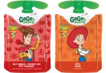 GoGo Squeez targets back to school with Toy Story promo Pack shots of GoGo Squeez packs with the on-pack Toy Story 5 promotion in Apple Strawberry and Apple Mango flavours.