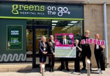 Green’s On The Go marks opening with £2k donation A group of children from Dunfermline High School stand outside Green's On The Go Hospital Hill holding signs and a cheque for £1,000.