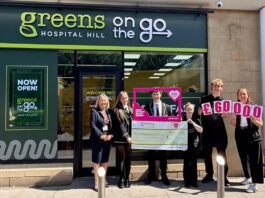 Green’s On The Go marks opening with £2k donation A group of children from Dunfermline High School stand outside Green's On The Go Hospital Hill holding signs and a cheque for £1,000.