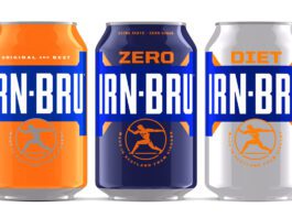 Irn-Bru brings back ‘Made in Scotland from Girders’ campaign Pack shots of Irn-Bru, Irn-Bru Zero and Diet Irn-Bru cans.