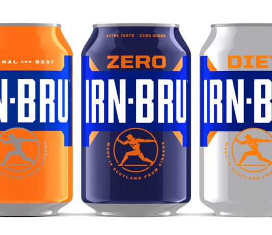 Irn-Bru brings back ‘Made in Scotland from Girders’ campaign Pack shots of Irn-Bru, Irn-Bru Zero and Diet Irn-Bru cans.