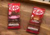 KitKat expands sharing bar range with two new flavours Packs of KitKat Sharing Bars Brownie and Milk Chocolate flavour sit on a wooden tray.