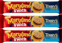 Maryland Cookies unveils Terry’s Chocolate Orange collab Pack shots of Maryland S'wich Terry's Chocolate Orange cookies.