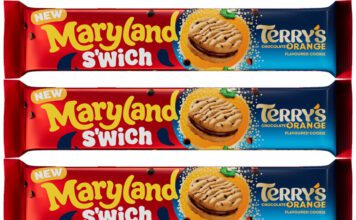 Maryland Cookies unveils Terry’s Chocolate Orange collab Pack shots of Maryland S'wich Terry's Chocolate Orange cookies.