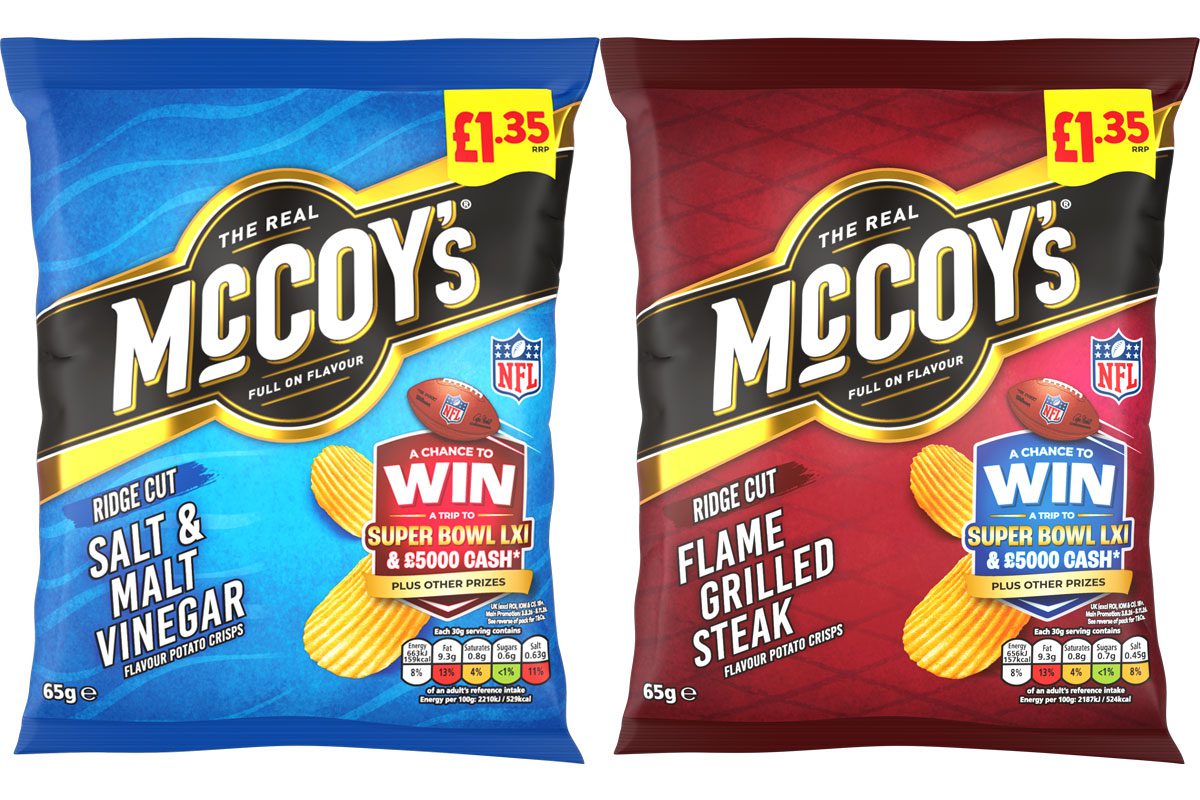 Pack shots of McCoy's PMP with the on-pack promotion to win tickets to the Super Bowl LXI.
