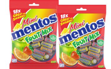 Mentos enters treat size market with Mini Mentos Pack shots of Mini Mentos Fruit Mix sharing bags.