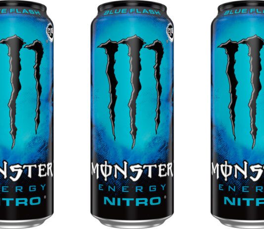 Monster expands with new Nitro Blue Flash flavour Pack shots of Monster Energy Nitro Blue Flash cans.