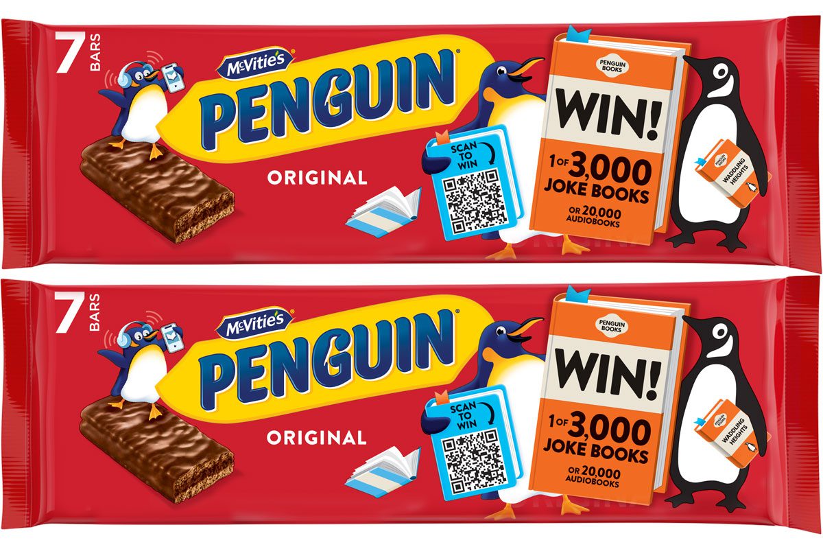 Pack shots of McVitie's Penguin biscuits with the on-pack promotion for Penguin Books.