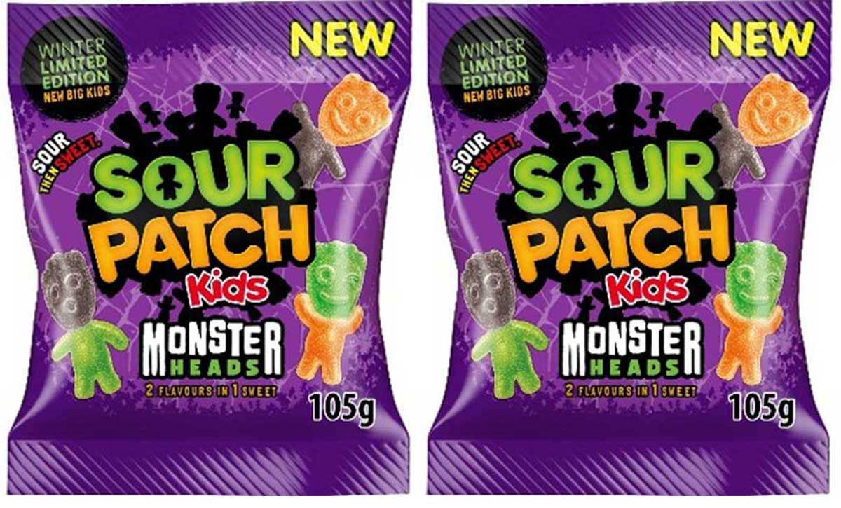 The special-edition Sour Patch Kids Monster Heads seasonal Halloween innovation features “Big Kids” jelly pieces in spooky monster-head shapes.