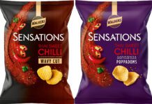 Walkers brings new textures to Sensations range Pack shots of Walkers Sensations Thai Sweet Chilli Wavy Cut and Poppadoms variants.