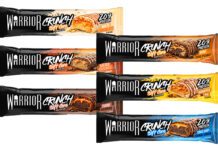 Warrior Crunch rolls out refreshed packaging Pack shots of Warrior Crunch bars in White Chocolate, Banoffee Pie, Dark Chocolate Peanut, Fudge Brownie, Choc Chip Cookie Dough and Salted Caramel.