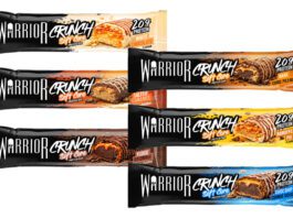 Warrior Crunch rolls out refreshed packaging Pack shots of Warrior Crunch bars in White Chocolate, Banoffee Pie, Dark Chocolate Peanut, Fudge Brownie, Choc Chip Cookie Dough and Salted Caramel.