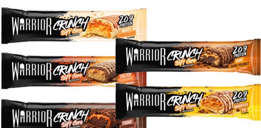 Warrior Crunch rolls out refreshed packaging Pack shots of Warrior Crunch bars in White Chocolate, Banoffee Pie, Dark Chocolate Peanut, Fudge Brownie, Choc Chip Cookie Dough and Salted Caramel.