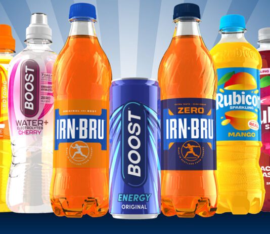 AG Barr offers retailers the chance to win £20k refit Pack shots of Boost Sport Orange, Boost Water+, Irn-Bru, Boost Energy Original, Irn-Bru Zero, Rubicon Sparkling Mango and Rubicon Spring Black Cherry Raspberry.
