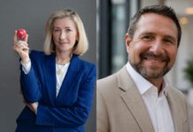 Allwyn CEO steps down from position Andria Vidler, outgoing chief executive at Allwyn stands holding a lottery ball in the image on the left. The image on the right features a head shot of Phil Walker, interim chief executive at Allwyn.
