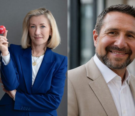 Allwyn CEO steps down from position Andria Vidler, outgoing chief executive at Allwyn stands holding a lottery ball in the image on the left. The image on the right features a head shot of Phil Walker, interim chief executive at Allwyn.