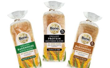 Biona expands on bakery range Pack shots of Biona organic sliced bread in Bakehouse White Sliced, Bakehouse Wholemeal Sliced and Bakehouse Protein Sliced.